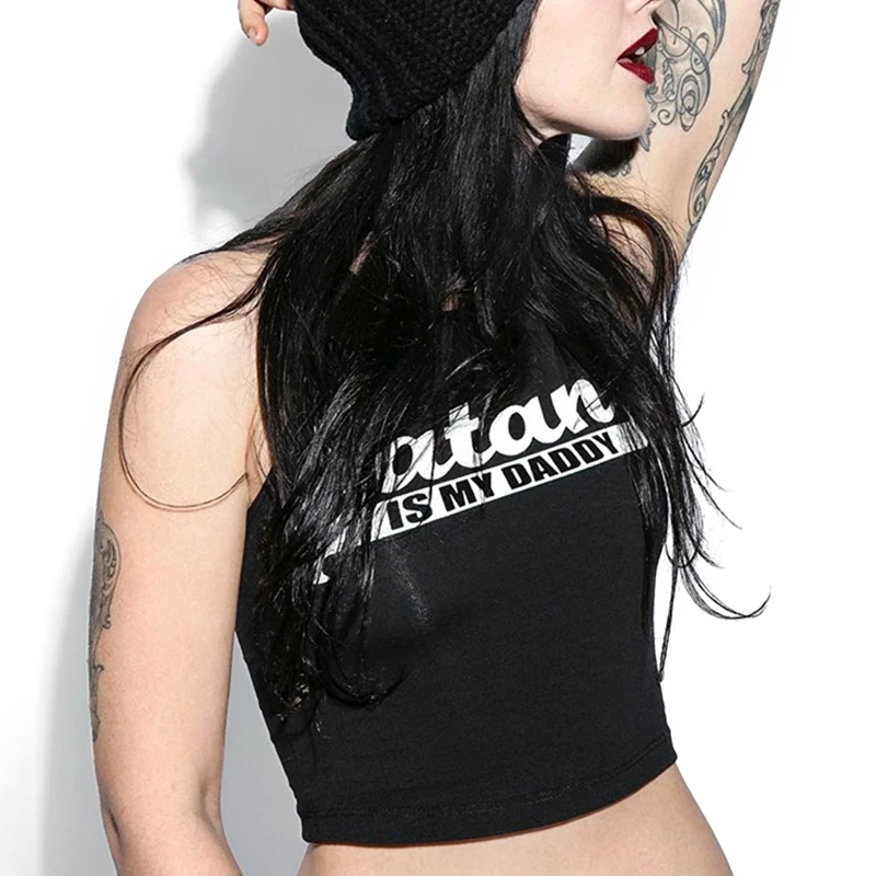 Летние женские футболки без рукавов футболка с надписями сатана базовая круглым