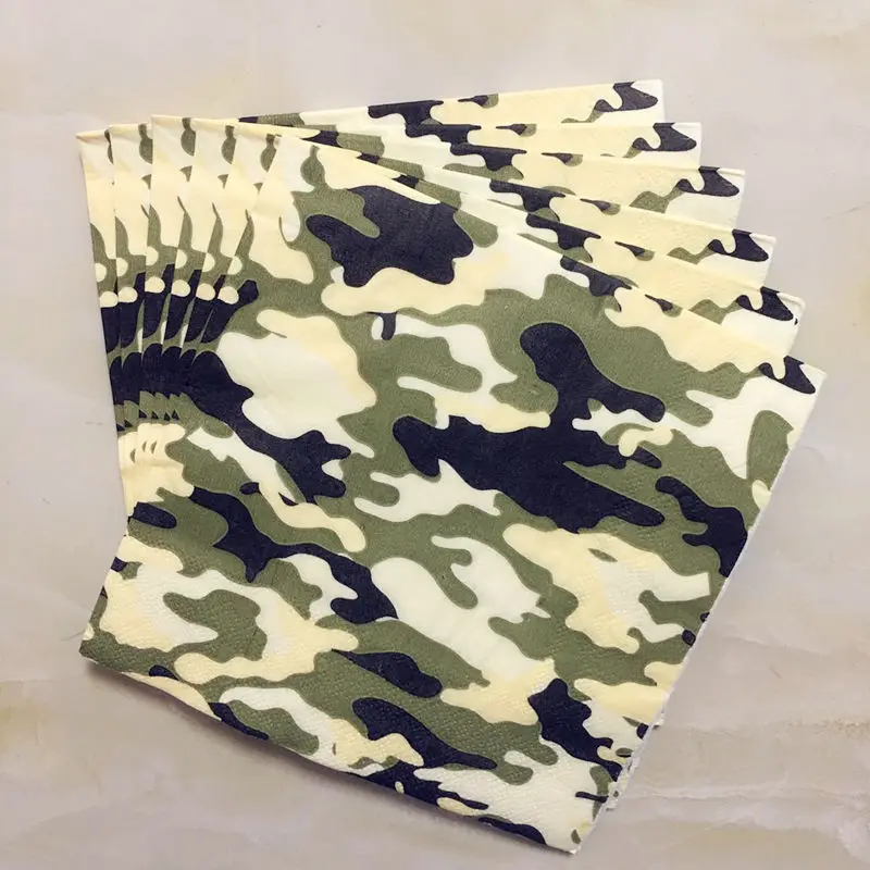 Одноразовые бумажные салфетки с зеленым камуфляжным принтом 20 шт./компл. | Дом и