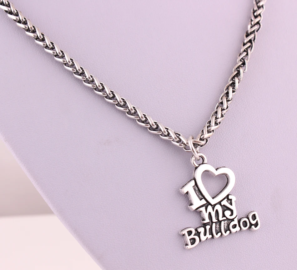 Античные посеребренные серии с надписью I LOVE MY Bulldog и цепочкой Пшеница|letter locket