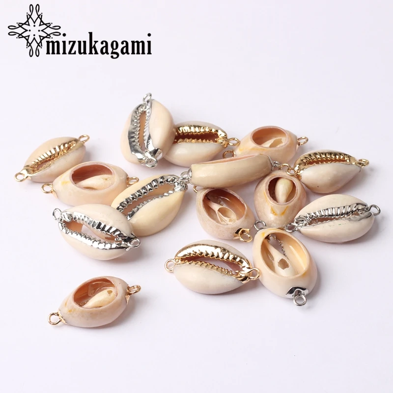 Золотые натуральные белые Cowrie ракушки соединяют шармы бусины 10 шт./лот для сделай