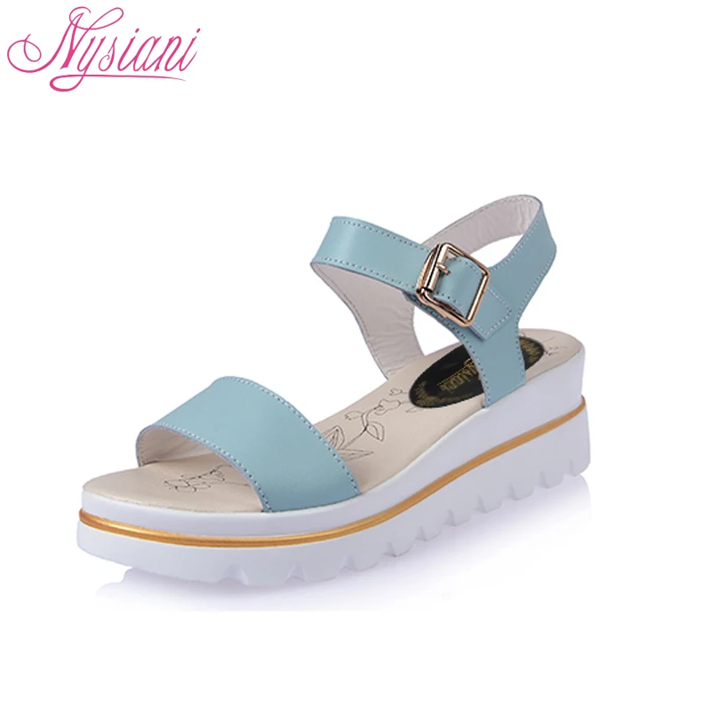 Nysiani кожа Для женщин сандалии на танкетке и платформе Лето 2017 г. Повседневное