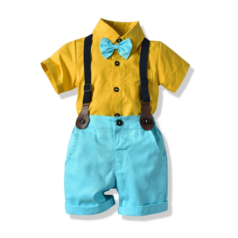 Formal Baby Boy clothing Set Gentleman Suit Short Sleeve Shirt Pants Kids Clothes Suits Children Boys Sets | Детская одежда и