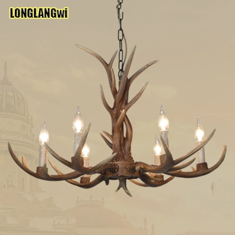 Светодиодная люстра в европейском стиле с 6 рожками лампа ретро из смолы рогами