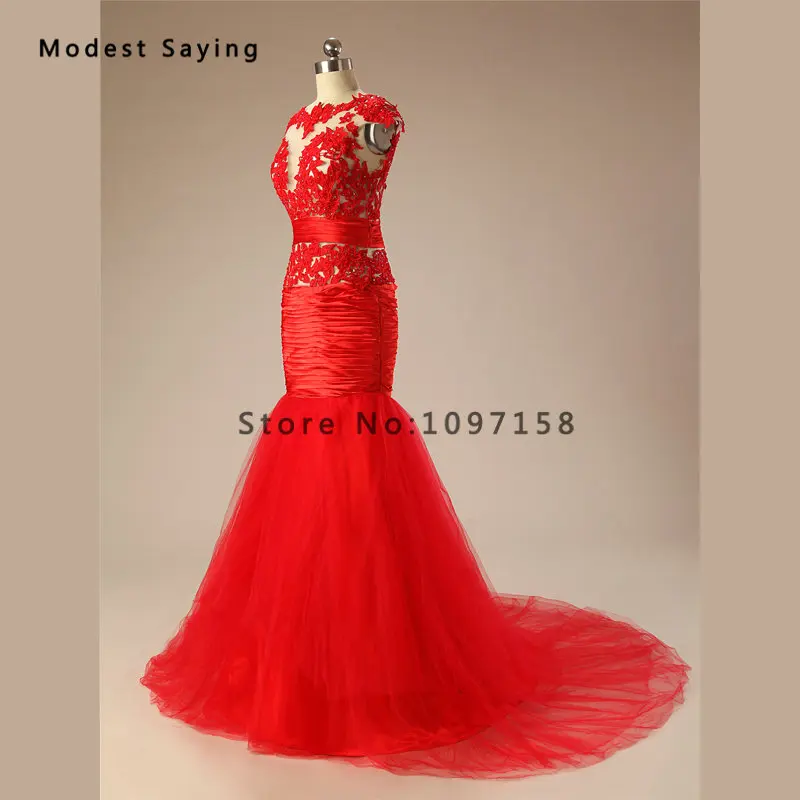 Женское кружевное вечернее платье элегантное прозрачное красное плиссированное