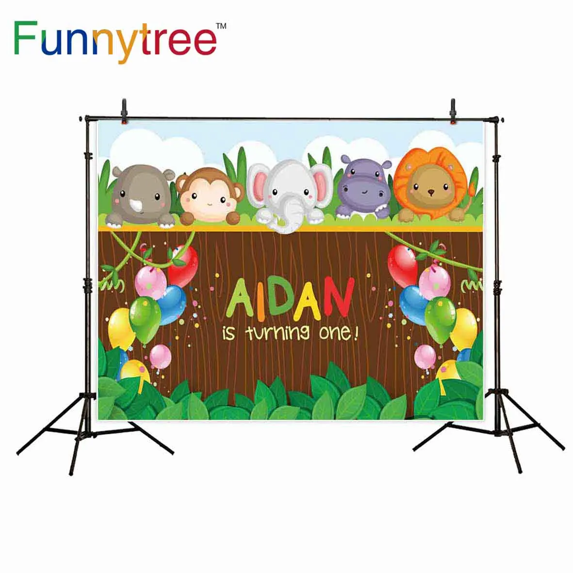 

Funnytree backdrop for photographic studio animal cartoon birthday leaves balloon kids background photocall photobooth printed