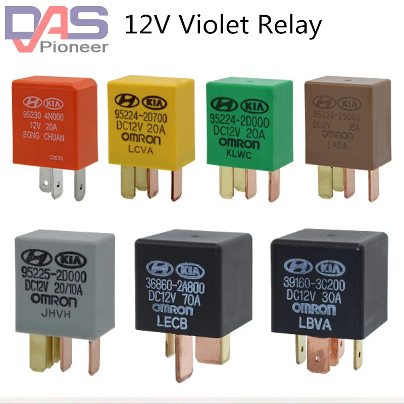 Car violet relay Automotive Relays DC 12V   OMRON 3 Pins 4 Pin 5pins for Head Light Air Conditioner Starter 4pcs/lot