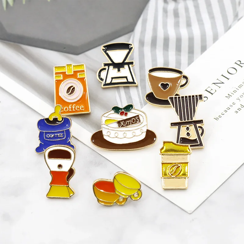 Высокое качество мультфильм брошь послеобеденный чай торт кофе машина капает