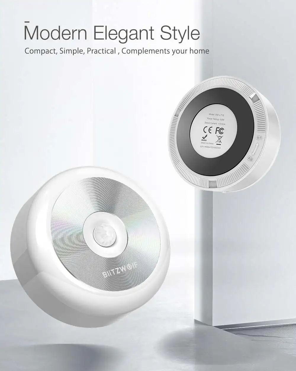 BlitzWolf BW-LT15 ночной Светильник s светодиодный движения PIR инфракрасный датчик ночной Светильник 3000K Цветовая температура 120 градусов светильник