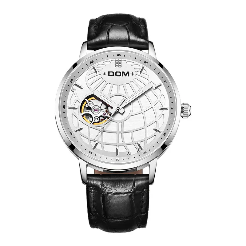 DOM Роскошные брендовые японские механические часы, самовзводные черные кожаные часы, винтажные элегантные водонепроницаемые часы со скелетом, Relogio M-8100 - Цвет: M 8100L 7M