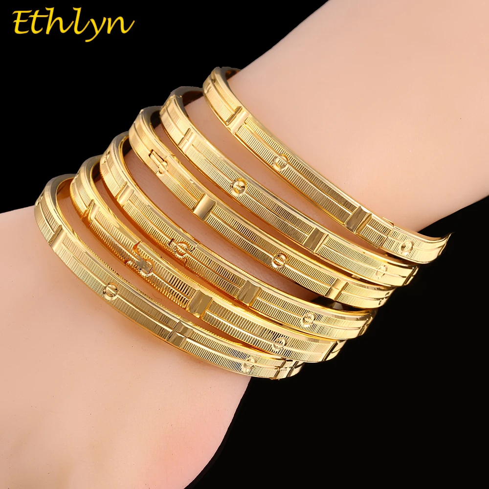 Ethlyn, 6 шт./лот, золотой цвет, медный открывающийся браслет для женщин, Круглый браслет, модные ювелирные изделия, браслеты, B038