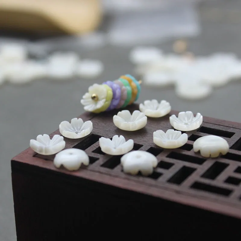 20 шт./упак. 8 мм красочные белый натуральный перламутр, натуральная основа, цветок, стеклянные бусы для Для женщин сделай сам, ювелирное изделие для производства комплектующих для