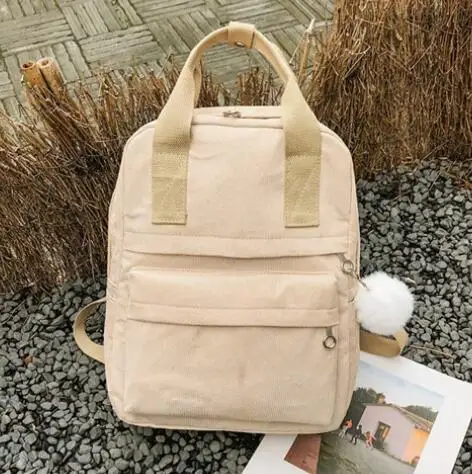 beige XM9036 Модные рюкзаки, женский рюкзак, школьная сумка для девочек-подростков, мягкий вельветовый рюкзак с ручкой, mochilas mujer, рюкзак - Цвет: beige XM9036