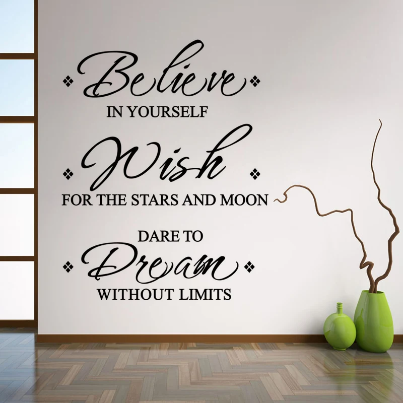 

Believe Wish Dream Motto Vinyl Art Wall Stickers Home Decoration Living room Bedroom Wall Decals Murals JG2732