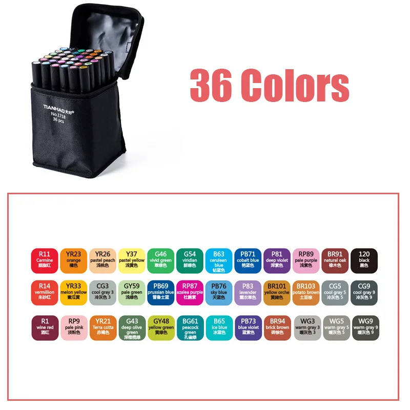36 Colors TIANHAO 24/36/48/60 Цвета набор маркеров для живописи двойной головой эскиз маркеры кисточки ручка для рисования манга анимация дизайн товары для рукоделия - Цвет: 36 Colors