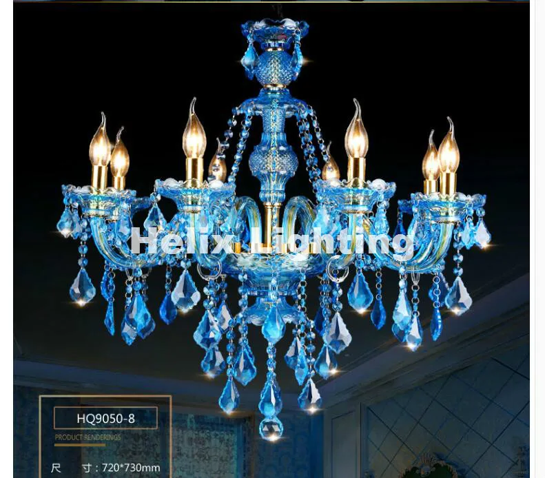 Бесплатная доставка D72cm 8L золотисто синяя Хрустальная люстра LED канделябро для