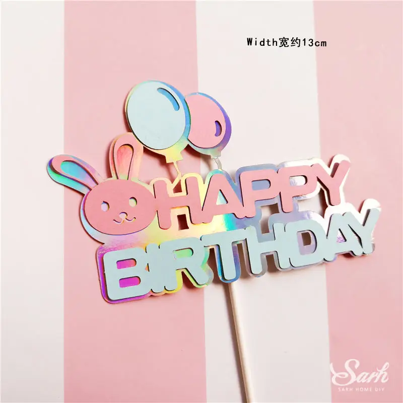 2pc rabbit topper b Банни воздушный шар торт Топпер С Днем Рождения кролик медведь поезд украшение для детского дня свадебной вечеринки поставки прекрасные подарки - Цвет: 2pc rabbit topper b