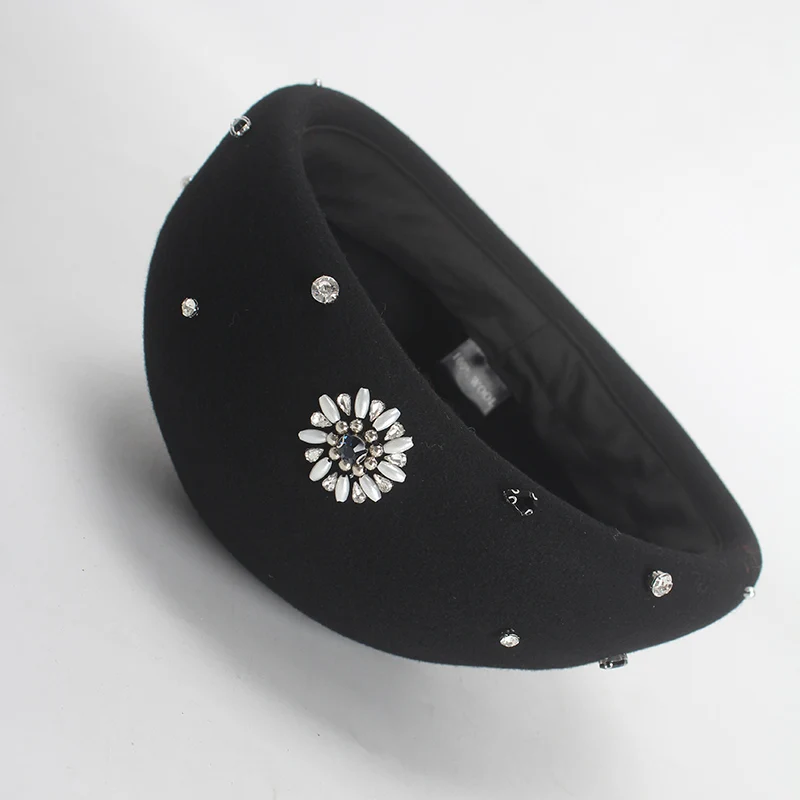 Осенне-зимний шерстяной берет ROSELUOSI с бисером шапка для женщин модный цветочным