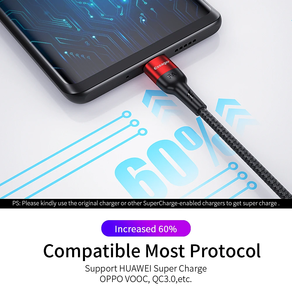 Essager 5A USB Type C кабель для Huawei P30 P20 Pro мобильный телефон зарядное устройство супер