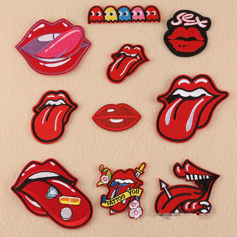 5 шт./лот Красные Губы Вышитые нашивки на одежду &quotсделай сам&quot глажка украшения