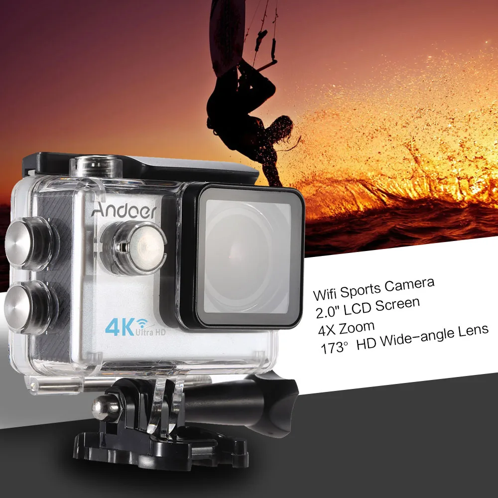 Спортивная Экшн-камера 4K WiFi 2," lcd 16MP 4X Zoom 173 градусов широкоугольный объектив Водонепроницаемая мини-камера 30 м