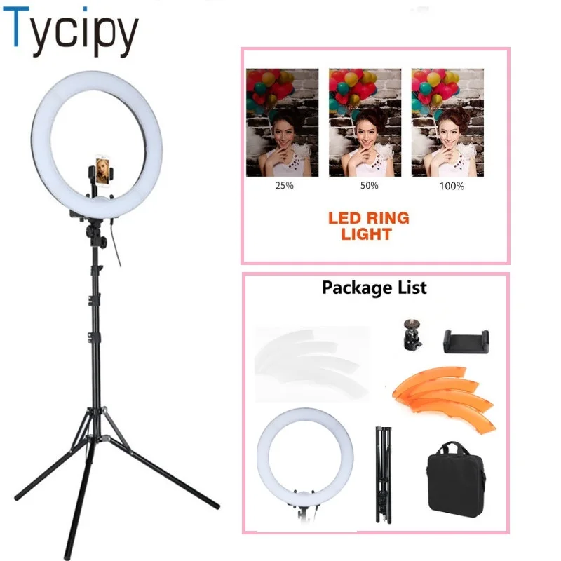 Tycipy 18-дюймовые кольцевой светильник светодиодный фотосъемка при дневном свете