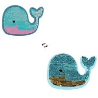 shinequin 135mm cartoon whale ab flip the double sided patches for clothing reversible change color sequins patch t shirt girl