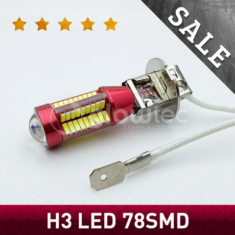 Промоакция, 1 шт., светодиодный ная ЛАМПА H3 78 SMD 4014, линза, светодиодная лампа 78smd, внешняя противотумансветильник РА, белого цвета, 12 В до 18 в, GLOWTEC