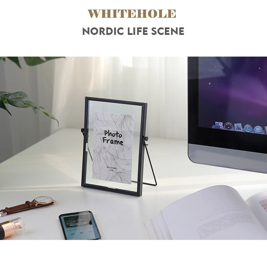 Nordic Style Iron Bracket Photo Frame 6-inch Metal Picture Glass Inside Desktop | Дом и сад