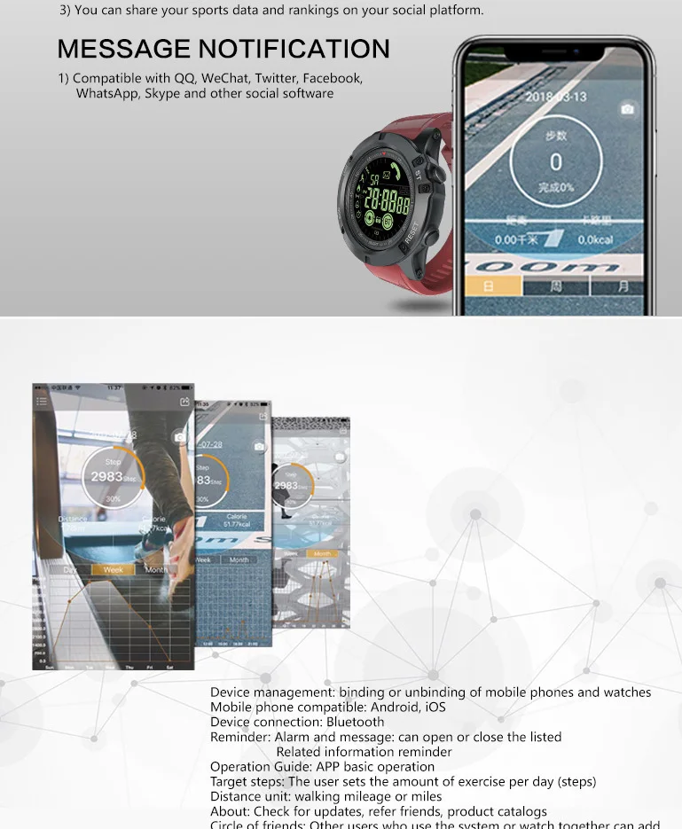 FREZEN водонепроницаемые спортивные Смарт-часы EX17S открытый Bluetooth Pedemeter напоминание о звонке Удаленная камера длительное время ожидания умные часы