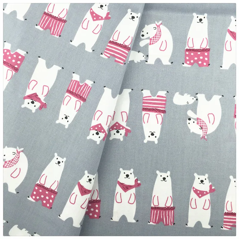 Хлопковая ткань с мультяшным серым медведем домашний текстиль материал для