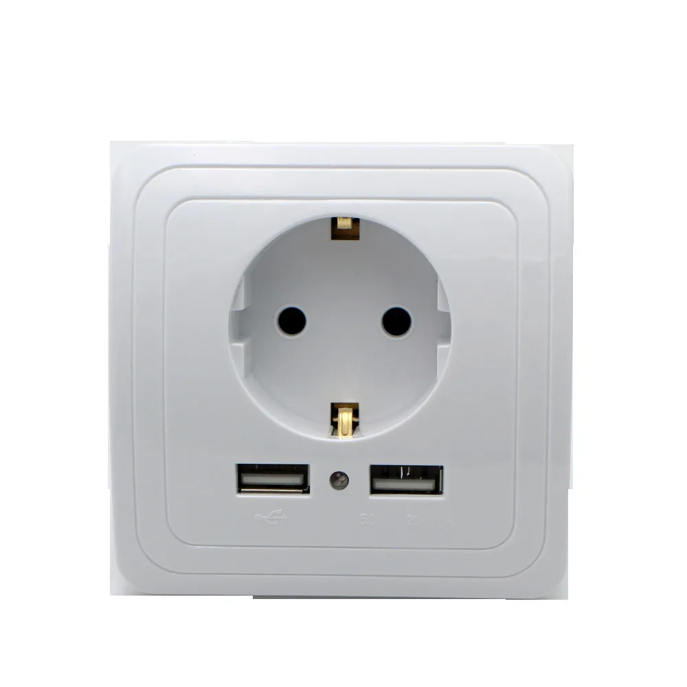 White Штепсельная розетка европейского стандарта с двумя usb-портами, Силовая розетка 2000ма 16А, ЕС, умный дом, настенное зарядное устройство, адаптер, зарядная розетка с USB-настенным адаптером - Тип: White