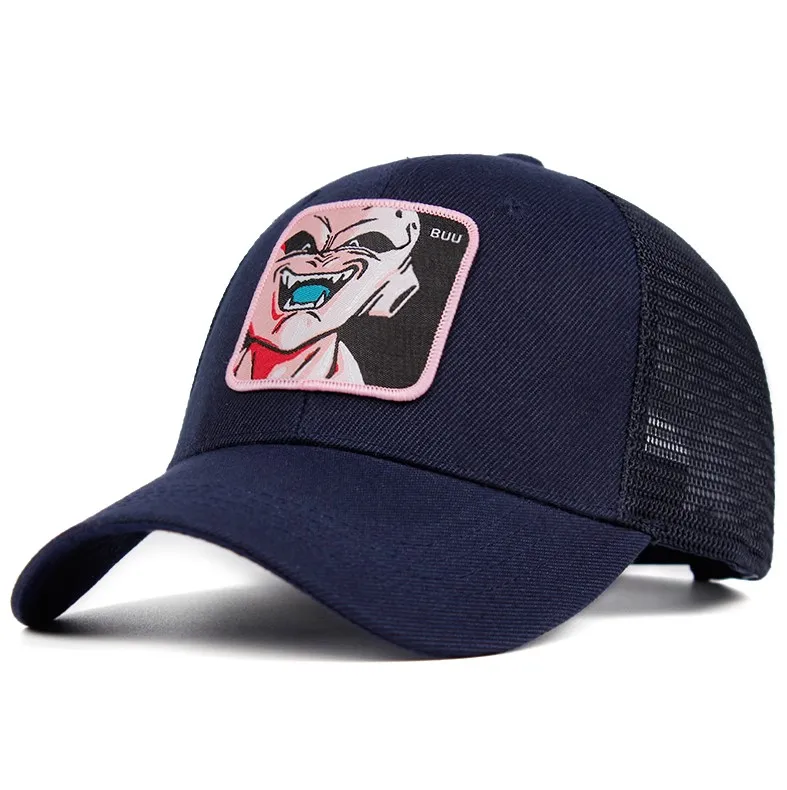 Majin Buu сетчатая Кепка Dragon Ball Snapback хлопковая бейсбольная кепка для мужчин и женщин хип-хоп кепка для дальнобойщика, летняя кепка, Прямая поставка - Цвет: Тёмно-синий
