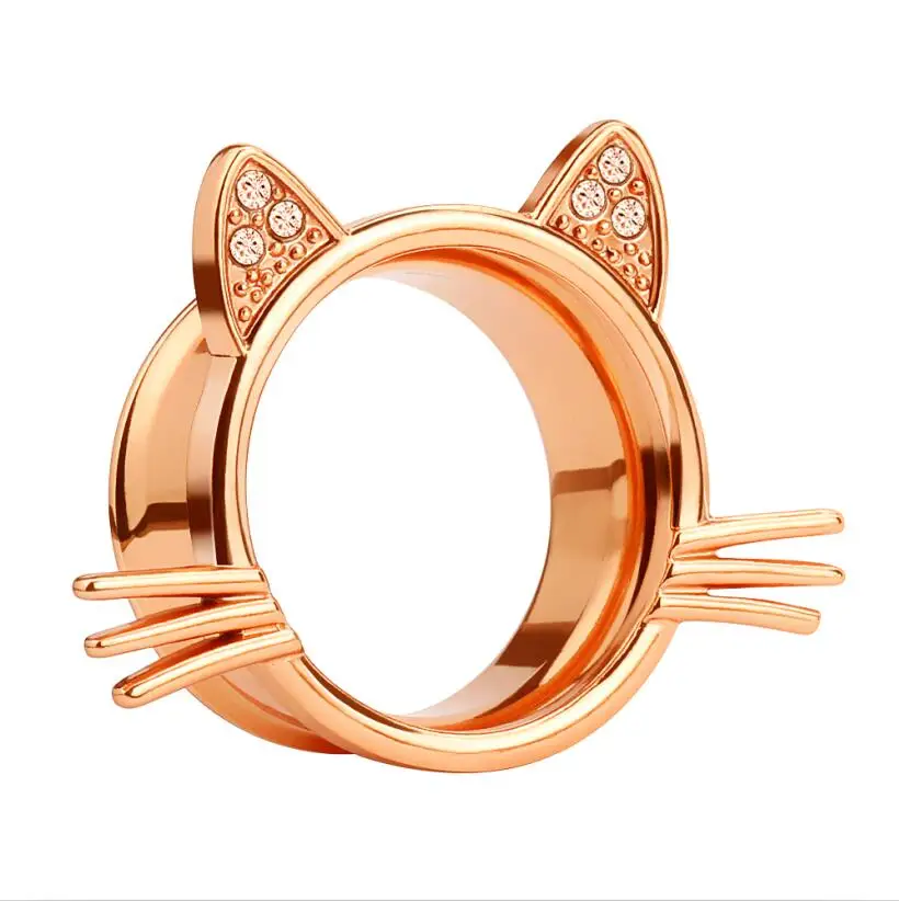 rose gold KUBOOZ пирсинг для ушей, туннель, пробки, кошачий кристалл, нержавеющая сталь, серьги, расширитель, модные украшения для тела, подарок для женщин и мужчин, 2 шт - Окраска металла: rose gold