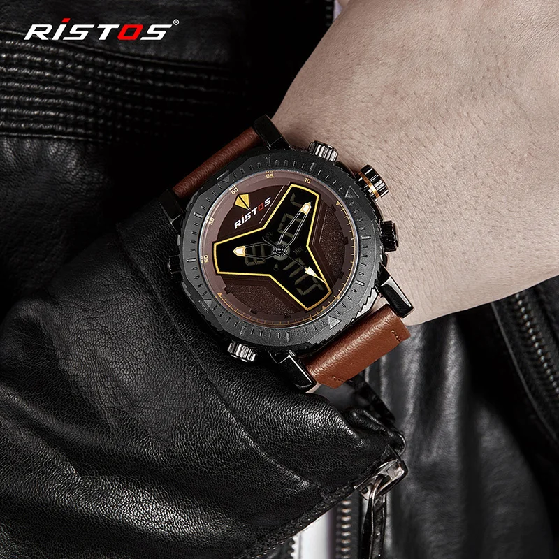 RISTOS повседневные военные мужские кварцевые часы модные аналоговые цифровые