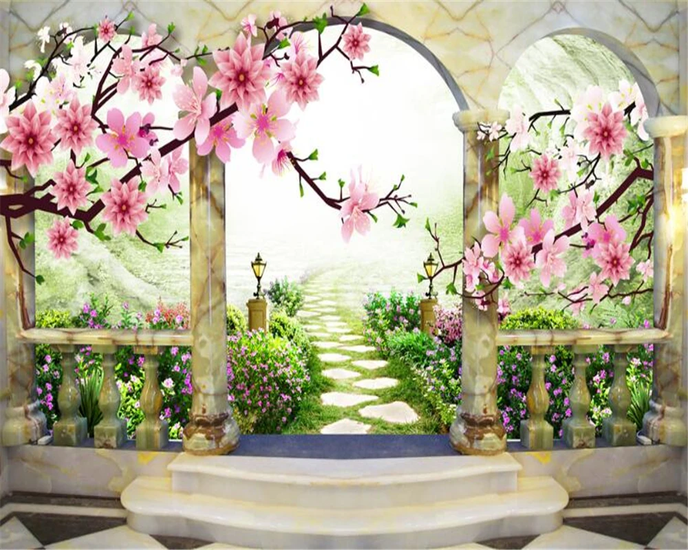 3D обои Beibehang с изображением цветущего персика ландшафта Европейского сада фона