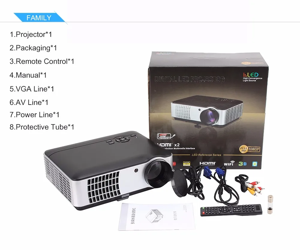 Проектор для домашнего кинотеатра rigal rd-806a 1080 P Full HD LED ТВ Видеоигры Бимер Кино