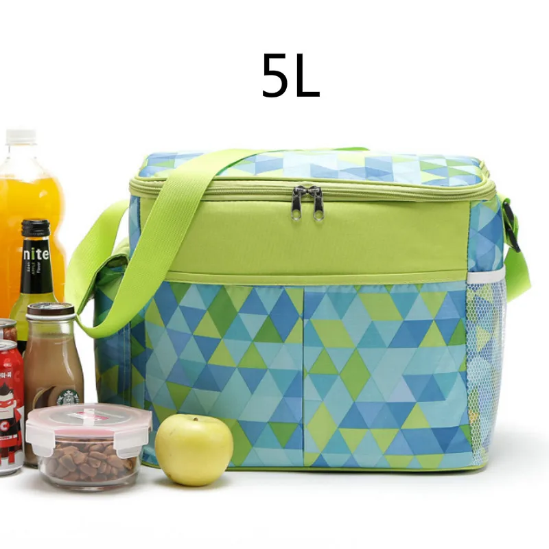 green-5L Портативный изолированный Ланч-бокс с треугольным принтом, многофункциональный Ланч-бокс для еды, пикника, для женщин, детей, мужчин, Термосумка - Цвет: green-5L