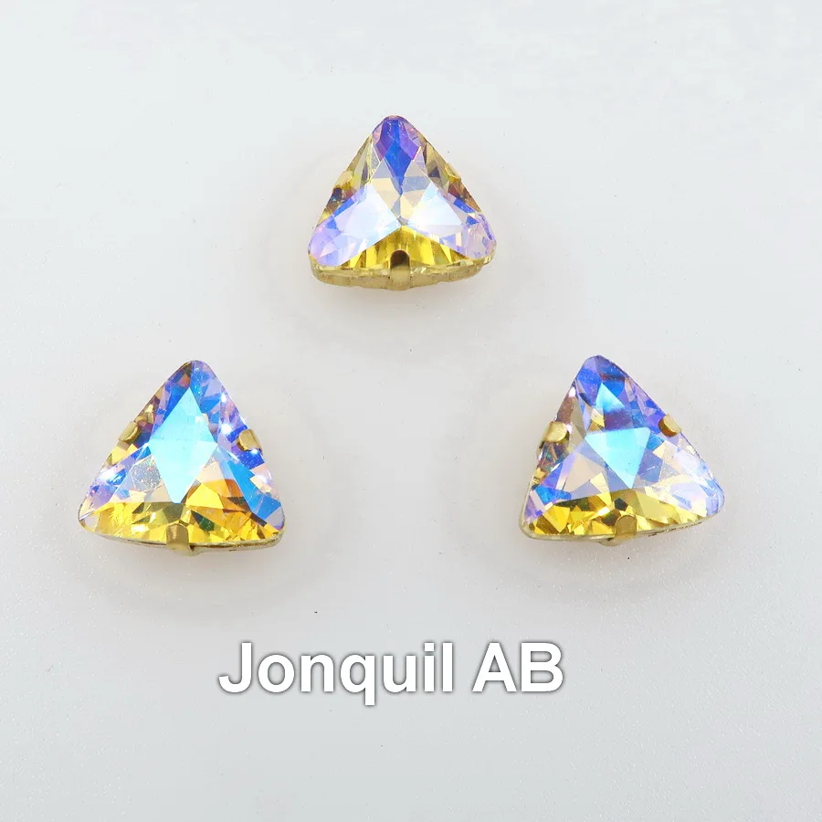 A14 Jonquil AB AB цвета 18 мм треугольная форма стекло Кристалл пришить стразы кристаллы бусины золотые коготь настройки одежды аппликация diy отделка - Цвет: A14 Jonquil AB