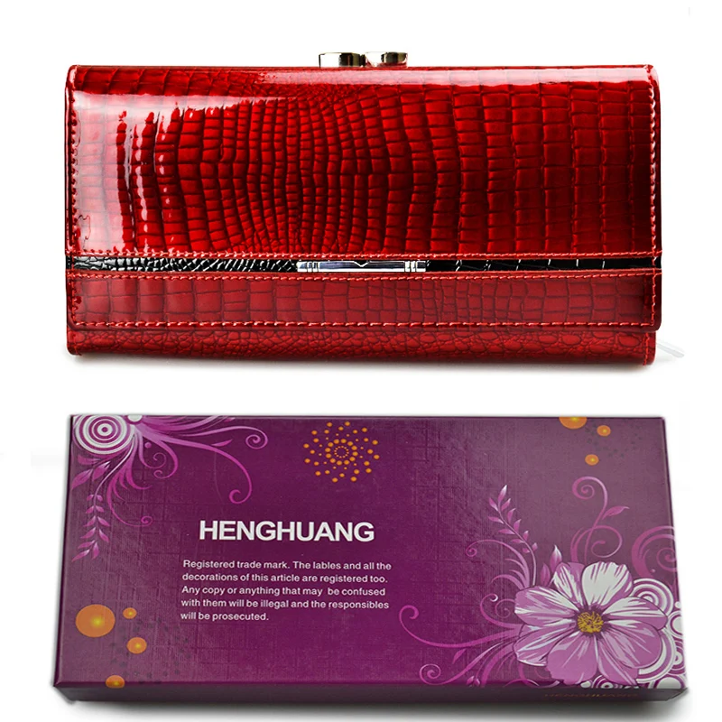 red with box HH женские кошельки пояса из натуральной кожи аллигатора кошелек Элитный бренд Hasp леди портмоне дизайн клатч держатель для карт молнии кошельки - Цвет: red with box