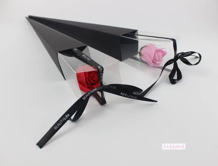 Одинарная коробка розы твердый Подарочный упаковочный пакет с лентой для