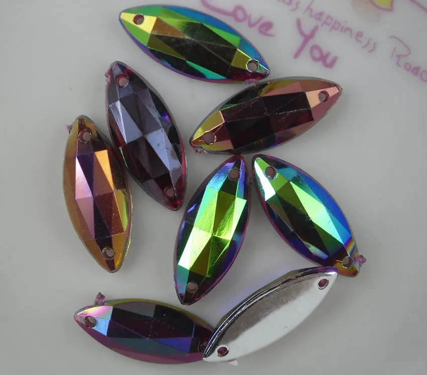 Оба отверстия шпиль Ограненный конский глаз темно-фиолетовый AB Акриловая Смола