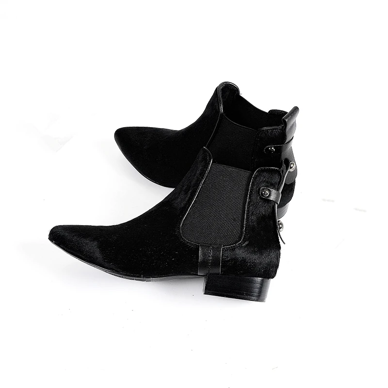 New Trendy Womens Sexy Pointed Toe Horse Hair Ankle Boots Ladies Slip On Plush Warm Winter Flat | Обувь
