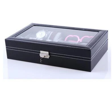 Watch sunglasses PU leather storage box organizer Life small jewelry With lock Casket Glass design display Container | Дом и сад