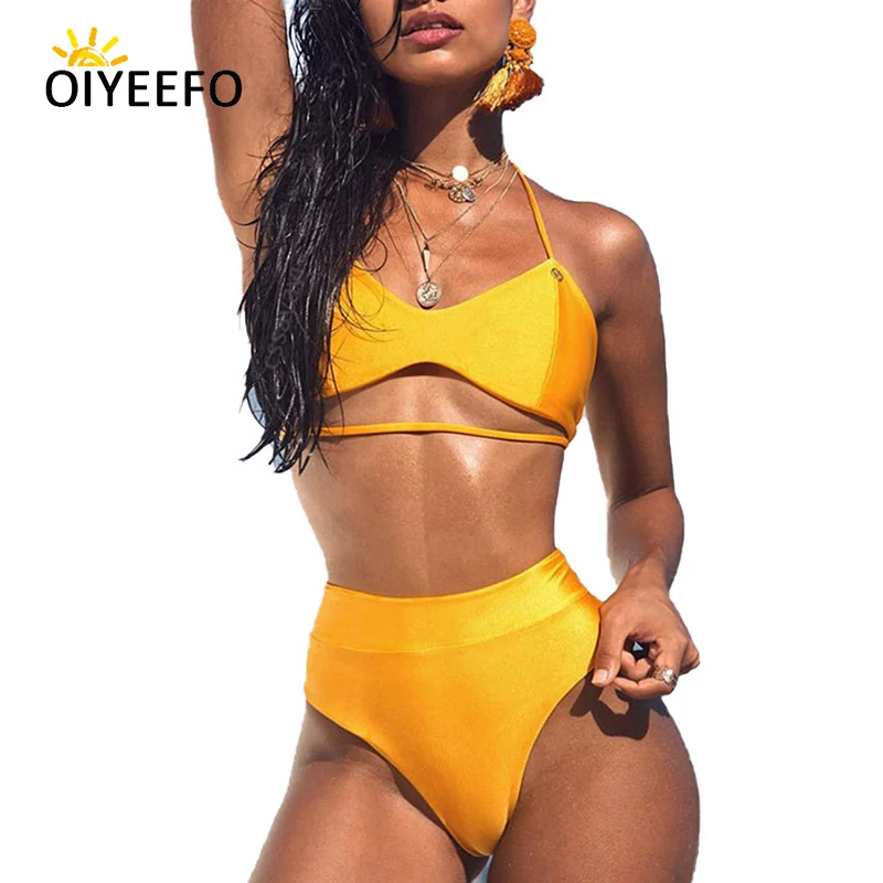 Oiyeefo Chic желтый высокая Талия бикини бразильский с высокой Biquine для женщин