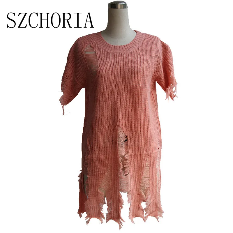 SZCHORIA новые модные женские туфли мини Платья-свитеры отверстие по колено Свитера