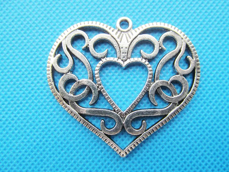 Большие тяжелые подвески/фурнитура в виде сердца из филиграни серебристого
