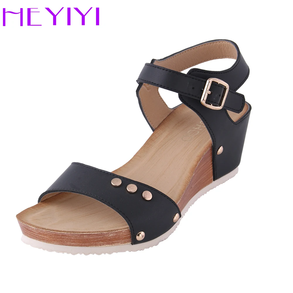 Женские босоножки на танкетке Летняя обувь платформе с мягкой пряжкой и ремешком