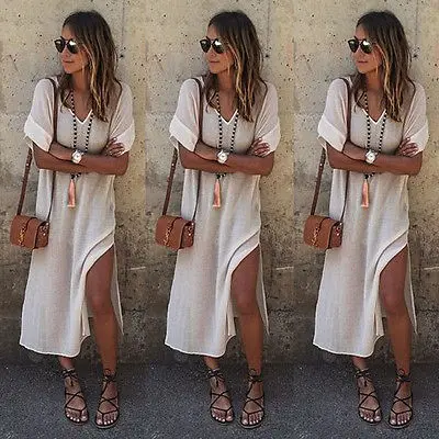 Новинка женское длинное вечернее платье в стиле бохо с V-образным вырезом летнее