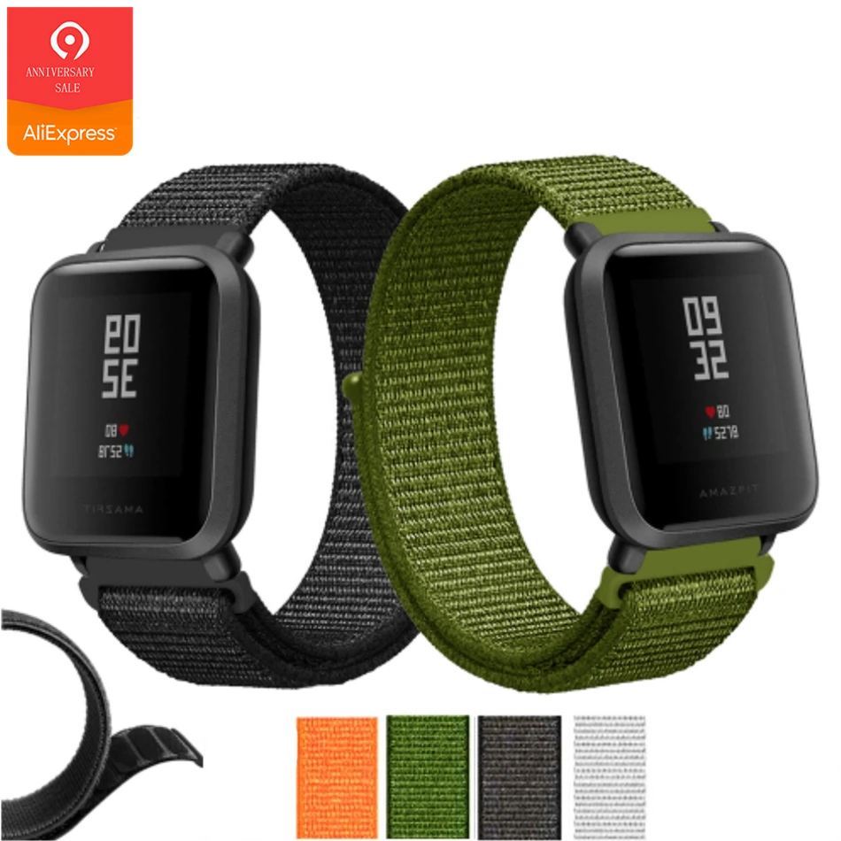 Спортивный нейлоновый ремешок YUEDAER для Xiaomi Amazfit Bip, Смарт-часы, ремешок, черный, зеленый, браслет для Amazfit Bip, аксессуары, ремни