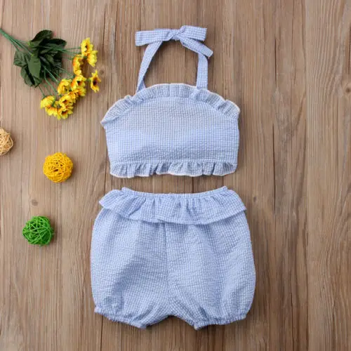 

Cute Toddler Kids Baby Girl Plaid Crop Top Shorts Outfits Clothes Summer Sunsuit 2PCS set Fashion Casual Sleeveless Clothing